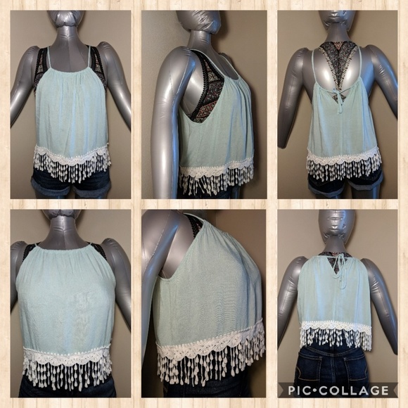 Seafoam green fringe crop top size large - Picture 4 of 8